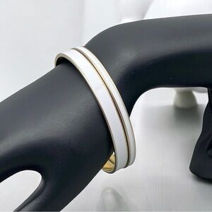 Vintage Monet Gold-Tone & White Enameled Bangle Bracelets